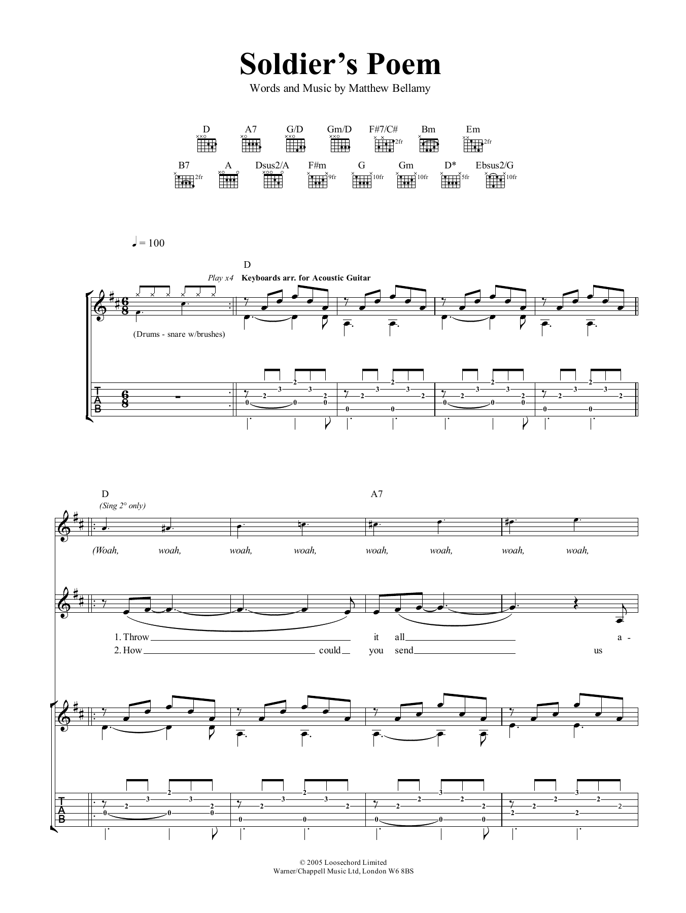 Download Muse Soldier's Poem Sheet Music