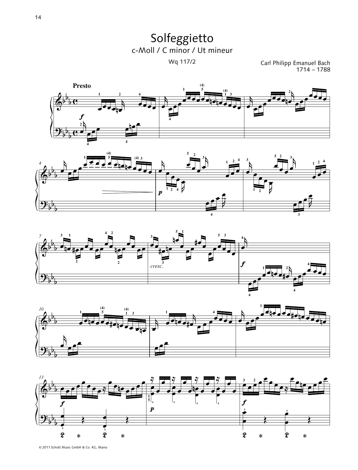 Download Carl Philipp Emanuel Bach Solfeggietto C minor Sheet Music