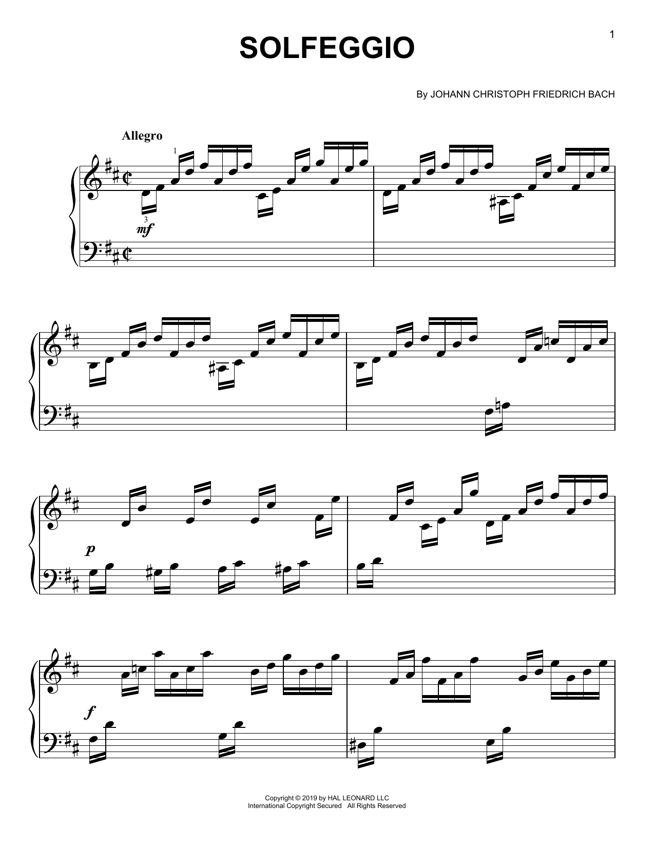 Download Johann C.F. Bach Solfeggio Sheet Music