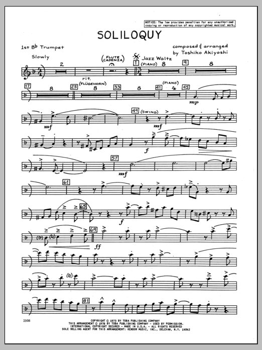 Download Toshiko Akiyoshi Soliloquy - 1st Bb Trumpet Sheet Music