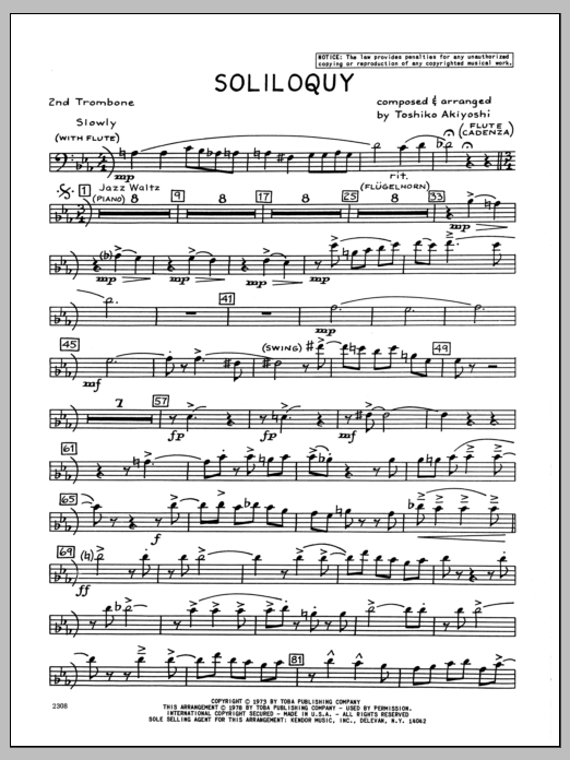 Download Toshiko Akiyoshi Soliloquy - 2nd Trombone Sheet Music