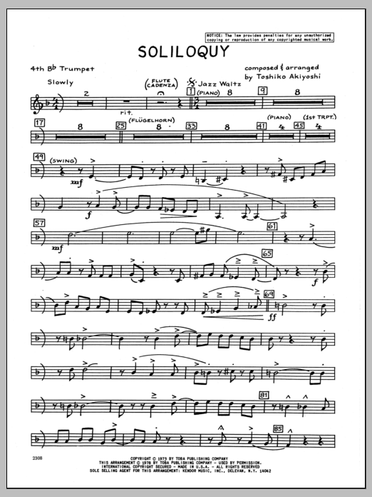 Download Toshiko Akiyoshi Soliloquy - 4th Bb Trumpet Sheet Music