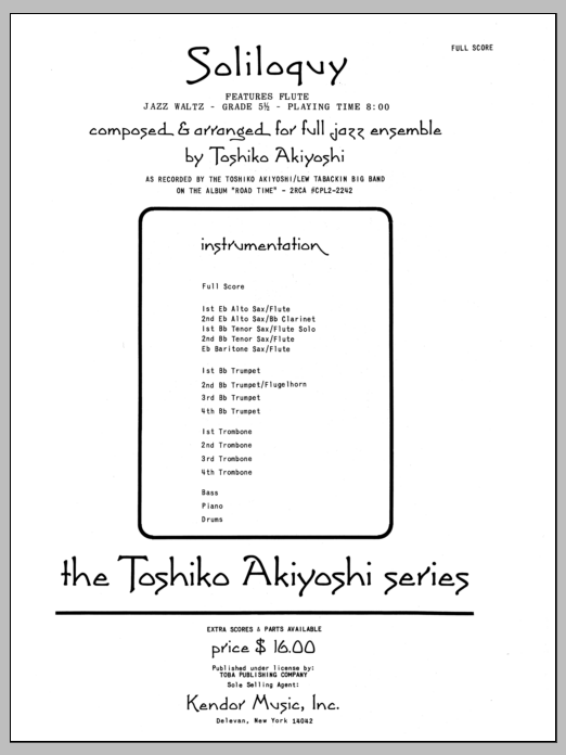 Download Toshiko Akiyoshi Soliloquy - Full Score Sheet Music