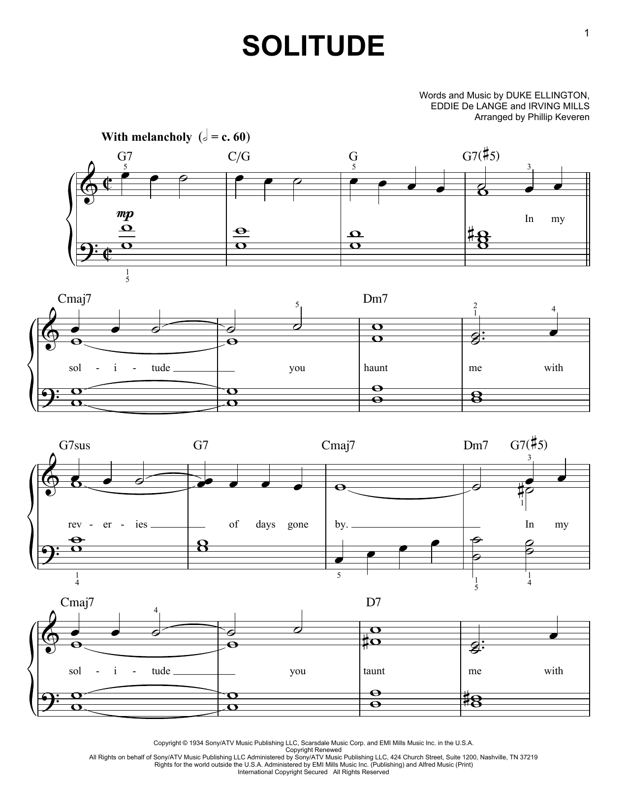 Download Duke Ellington Solitude (arr. Phillip Keveren) Sheet Music