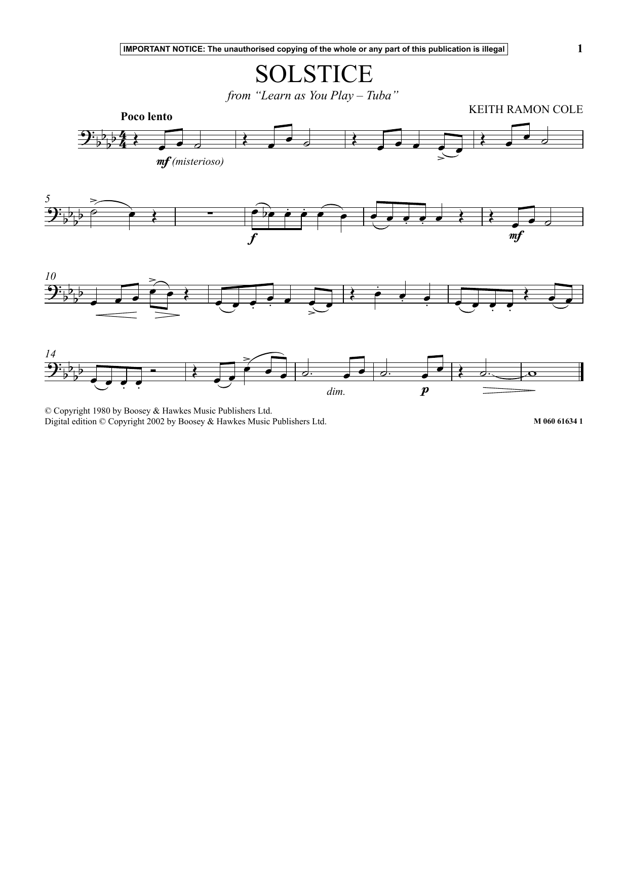 Download Keith Ramon Cole Solstice (from Learn As You Play Tuba) Sheet Music