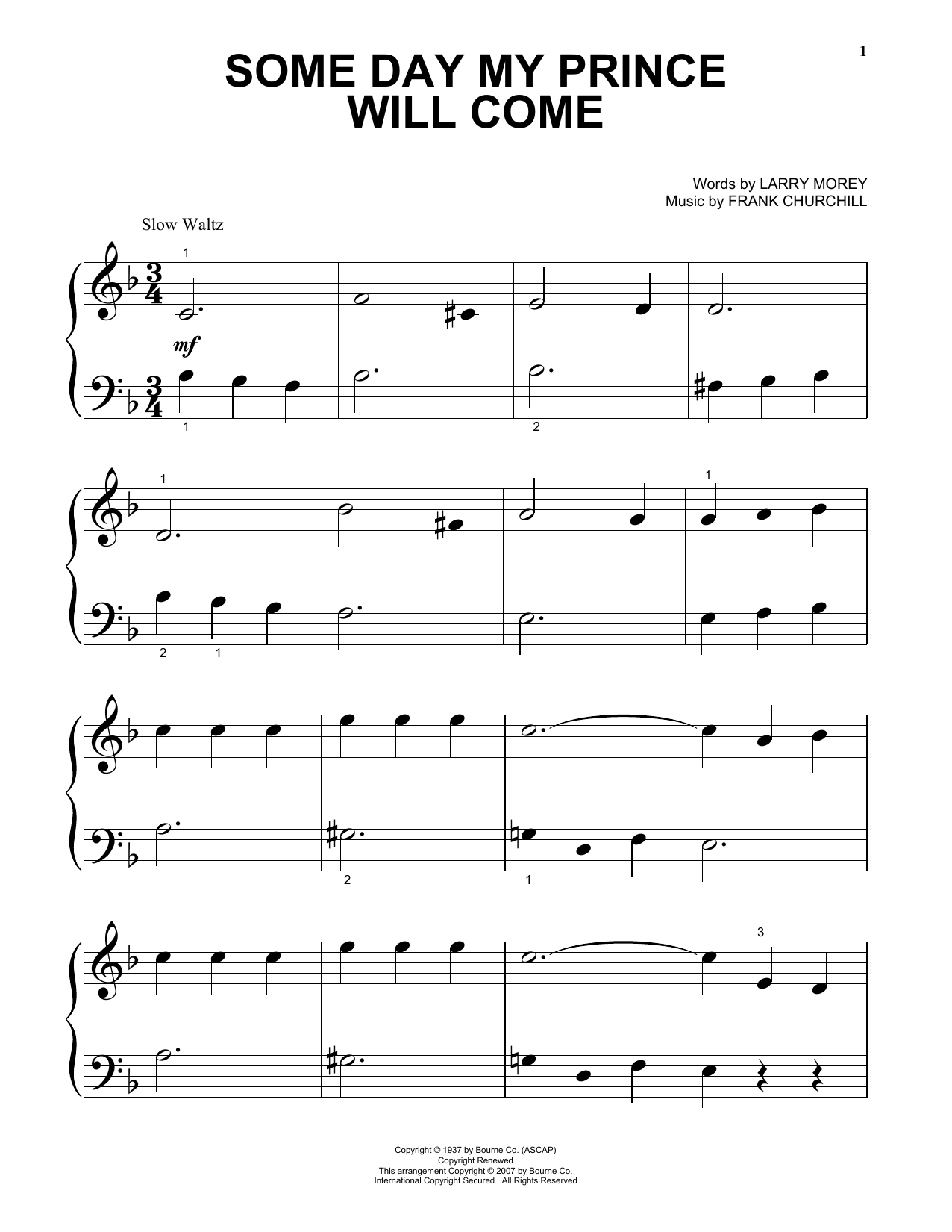 Download Larry Morey Some Day My Prince Will Come Sheet Music