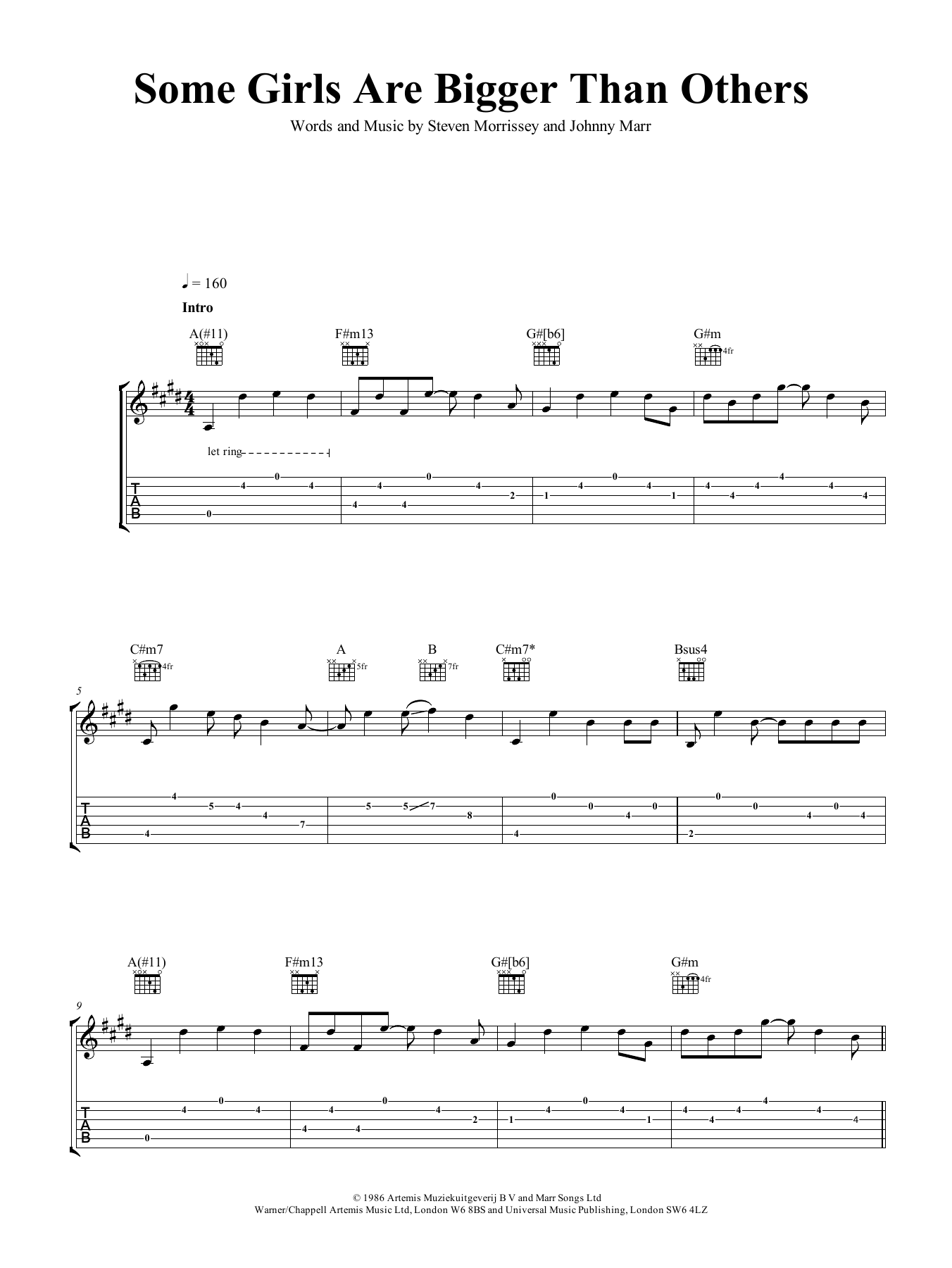 Download The Smiths Some Girls Are Bigger Than Others Sheet Music