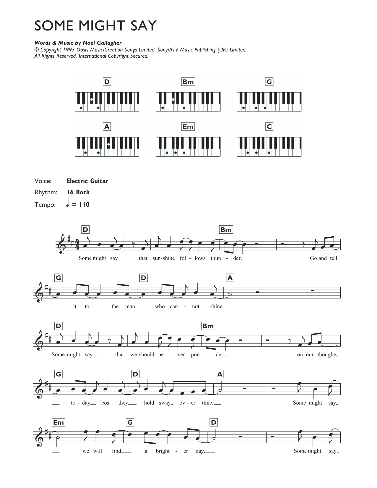 Download Oasis Some Might Say Sheet Music