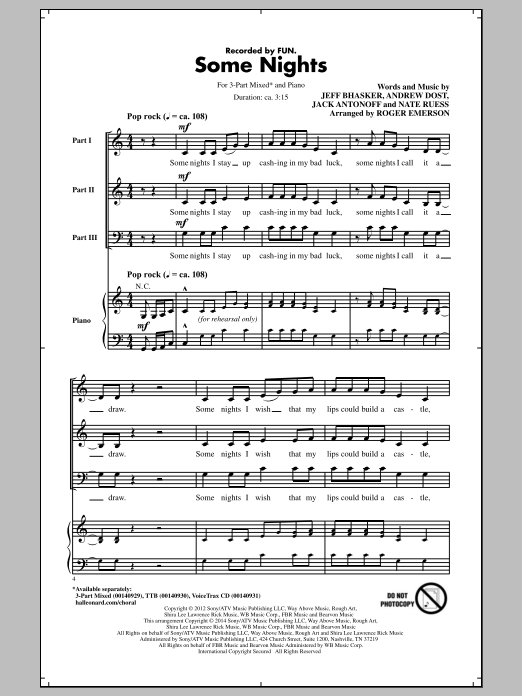 Download fun. Some Nights (arr. Roger Emerson) Sheet Music