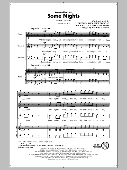 Download fun. Some Nights (arr. Roger Emerson) Sheet Music