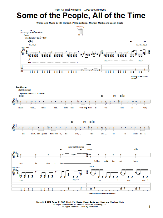 Download All That Remains Some Of The People, All Of The Time Sheet Music
