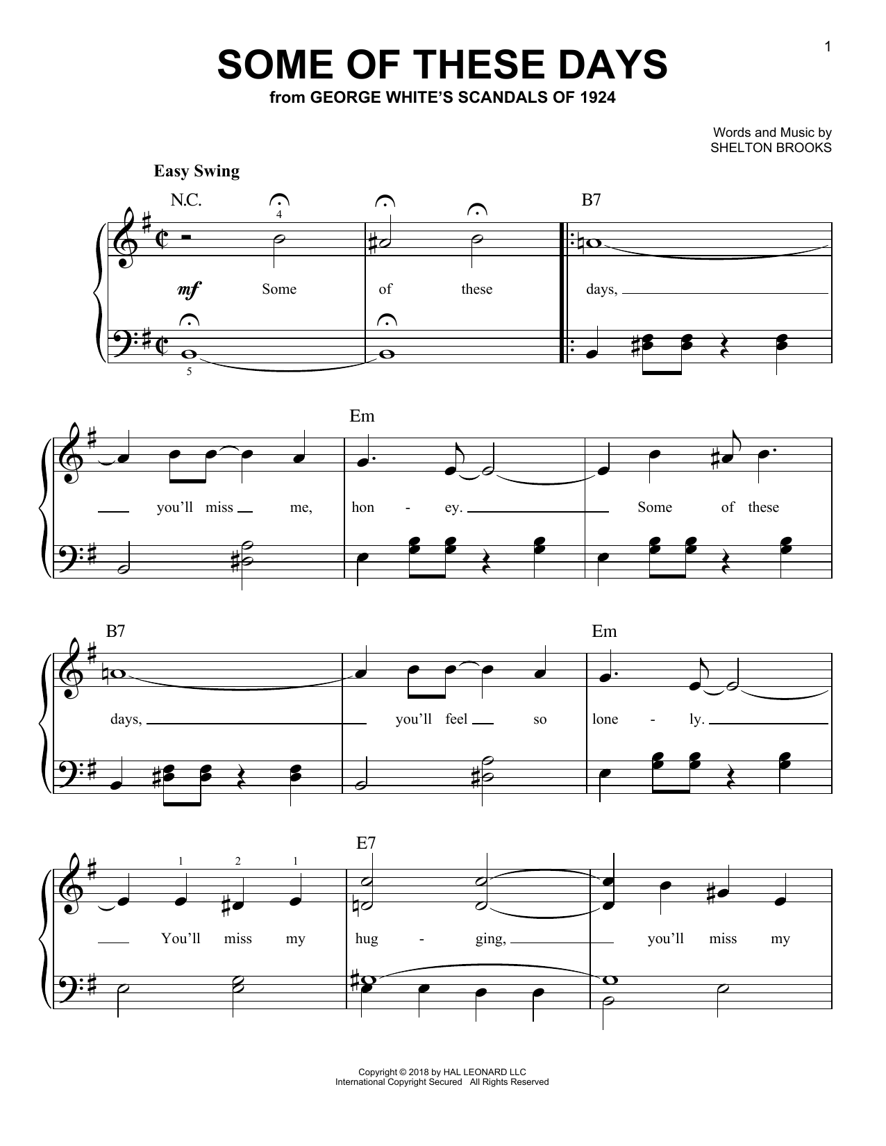 Download Shelton Brooks Some Of These Days Sheet Music