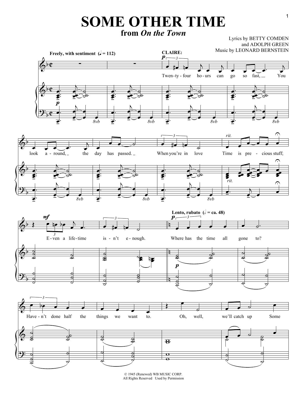 Download Leonard Bernstein Some Other Time (from On the Town) Sheet Music