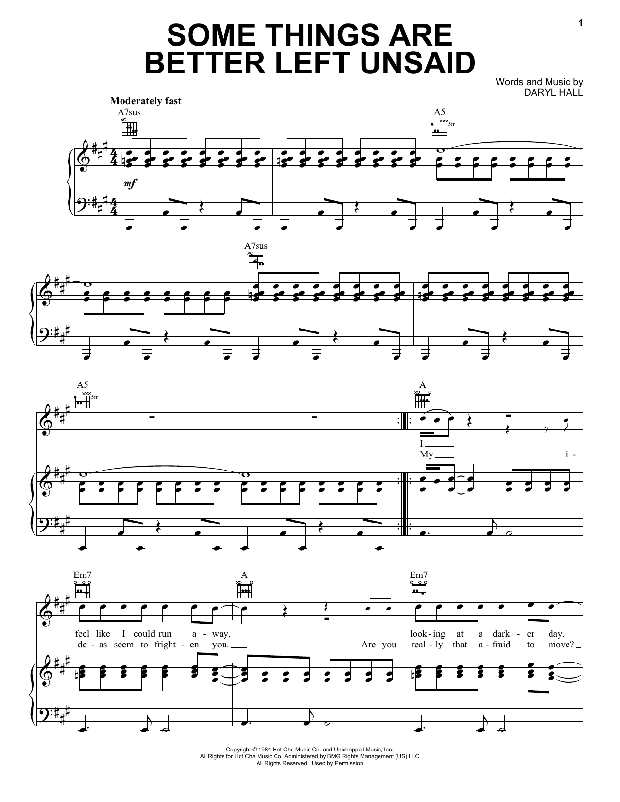 Download Hall & Oates Some Things Are Better Left Unsaid Sheet Music