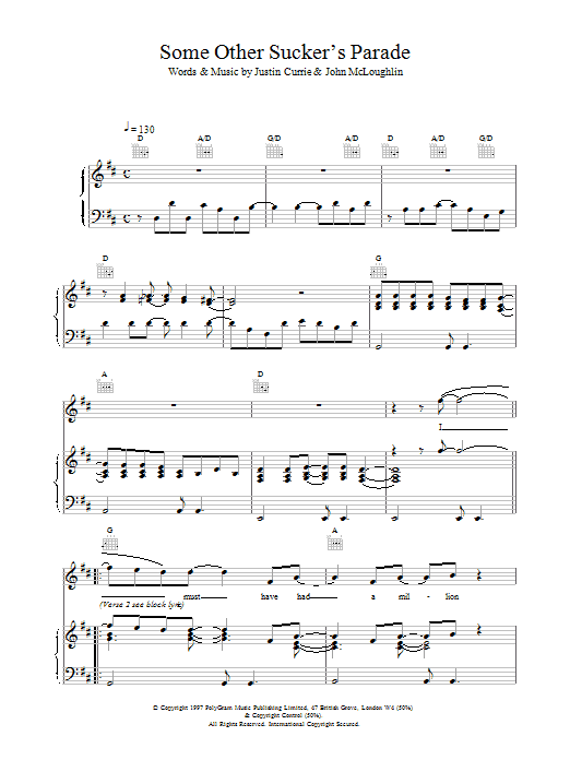 Del Amitri Some Other Sucker's Parade sheet music notes printable PDF score