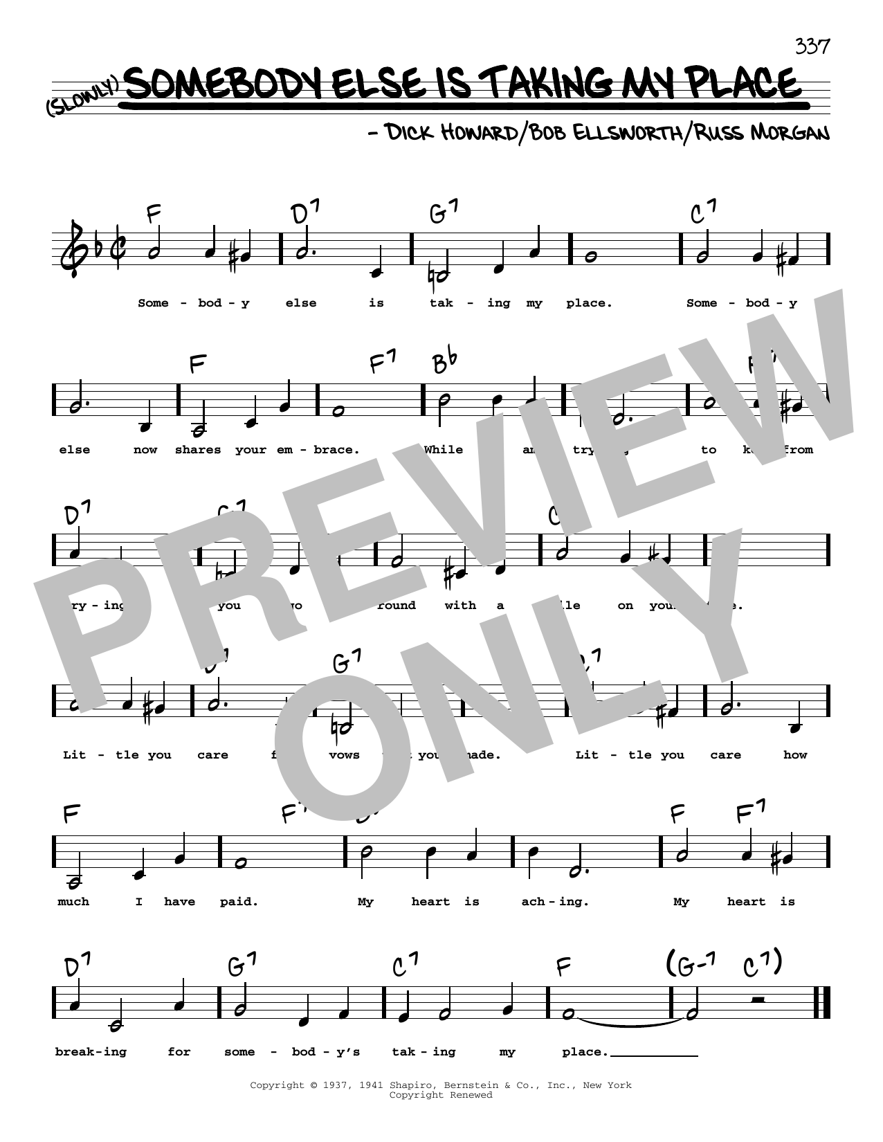 Peggy Lee Somebody Else Is Taking My Place (Low Voice) sheet music notes printable PDF score