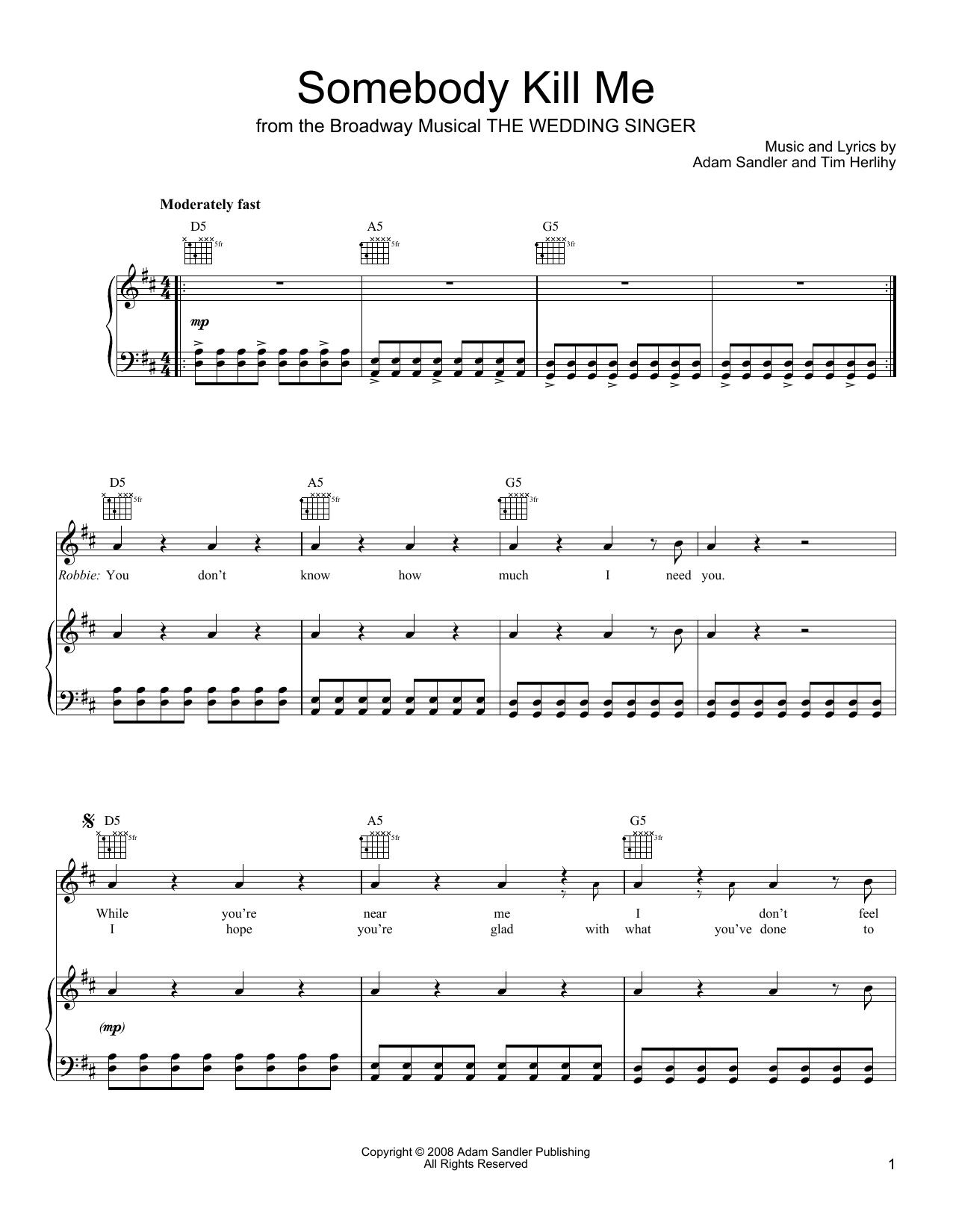 Download Adam Sandler Somebody Kill Me (from The Wedding Sing Sheet Music