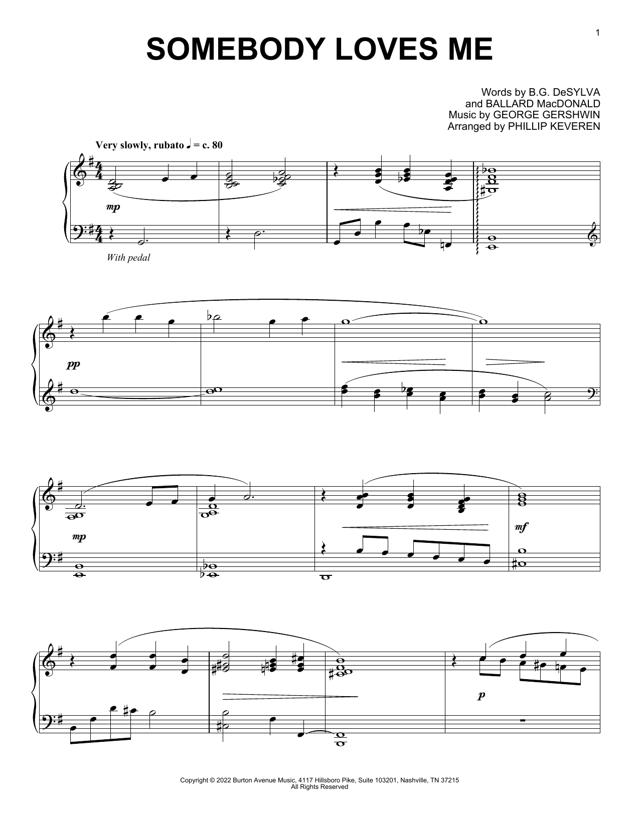 Download George Gershwin Somebody Loves Me (arr. Phillip Keveren Sheet Music