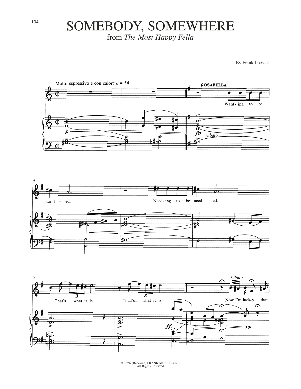 Download Frank Loesser Somebody, Somewhere (from The Most Happ Sheet Music