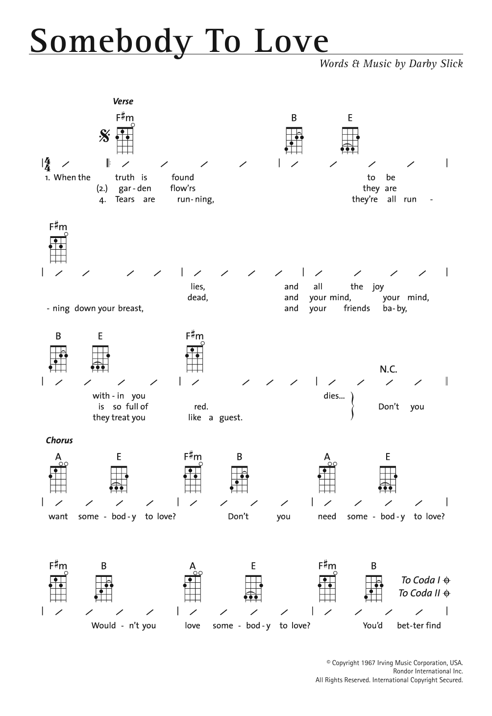 Download Jefferson Airplane Somebody To Love Sheet Music