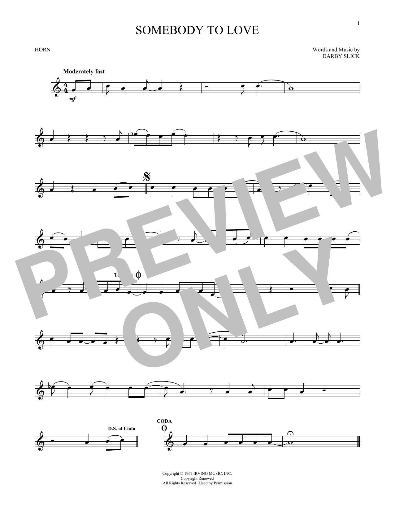 Download Jefferson Airplane Somebody To Love Sheet Music