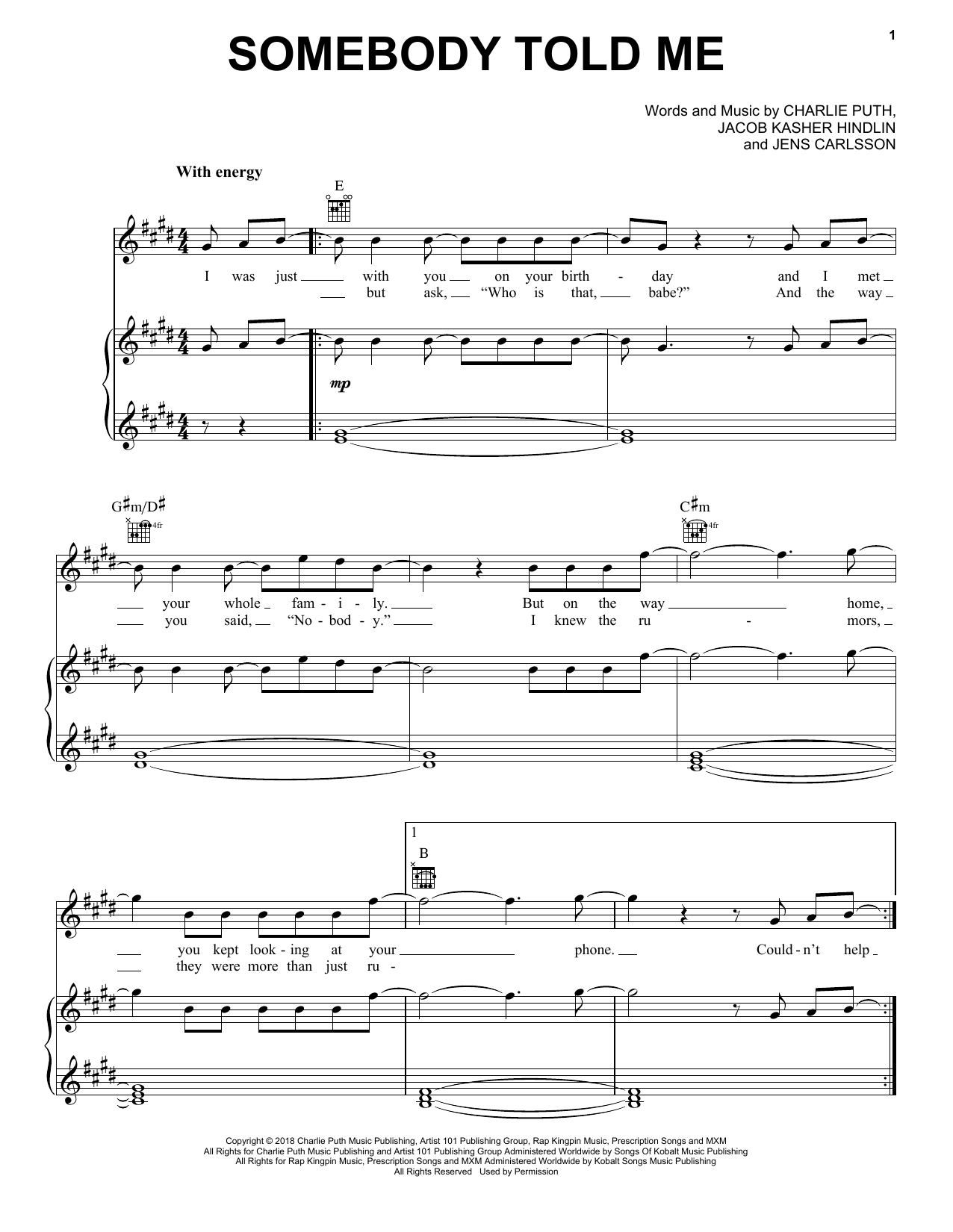 Download Charlie Puth Somebody Told Me Sheet Music