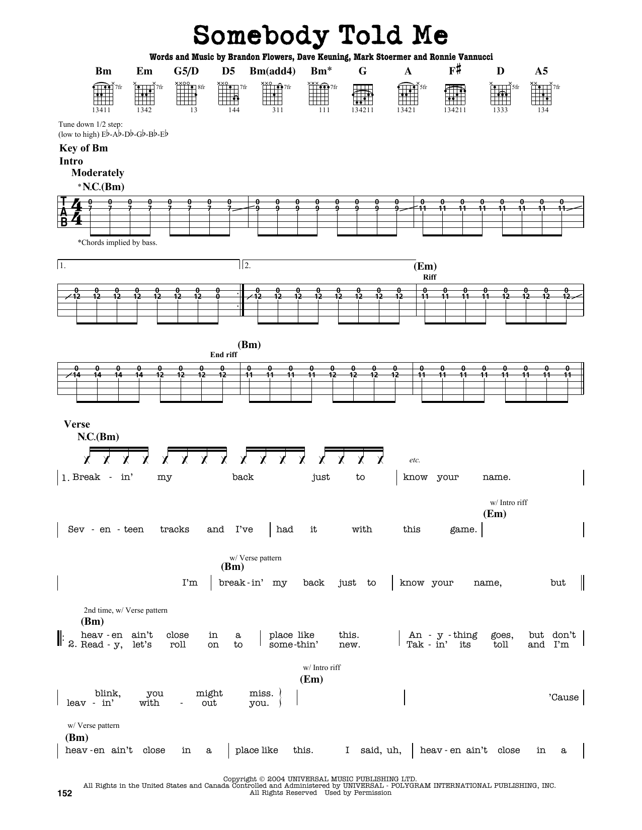 Download The Killers Somebody Told Me Sheet Music