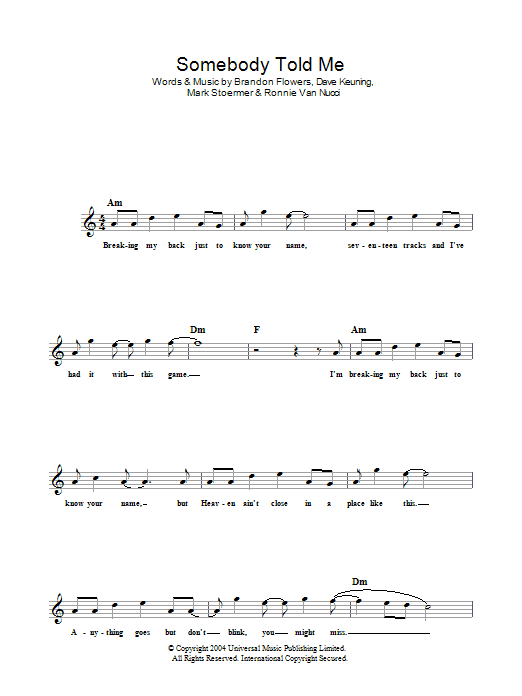 Download The Killers Somebody Told Me Sheet Music