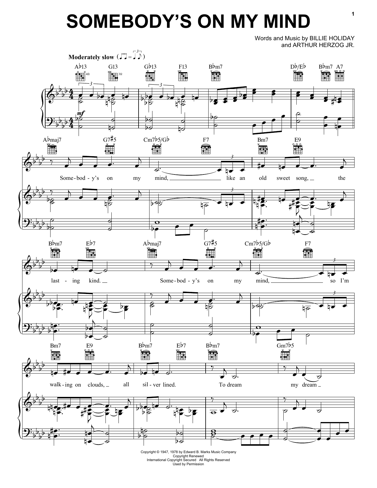 Download Billie Holiday Somebody's On My Mind Sheet Music