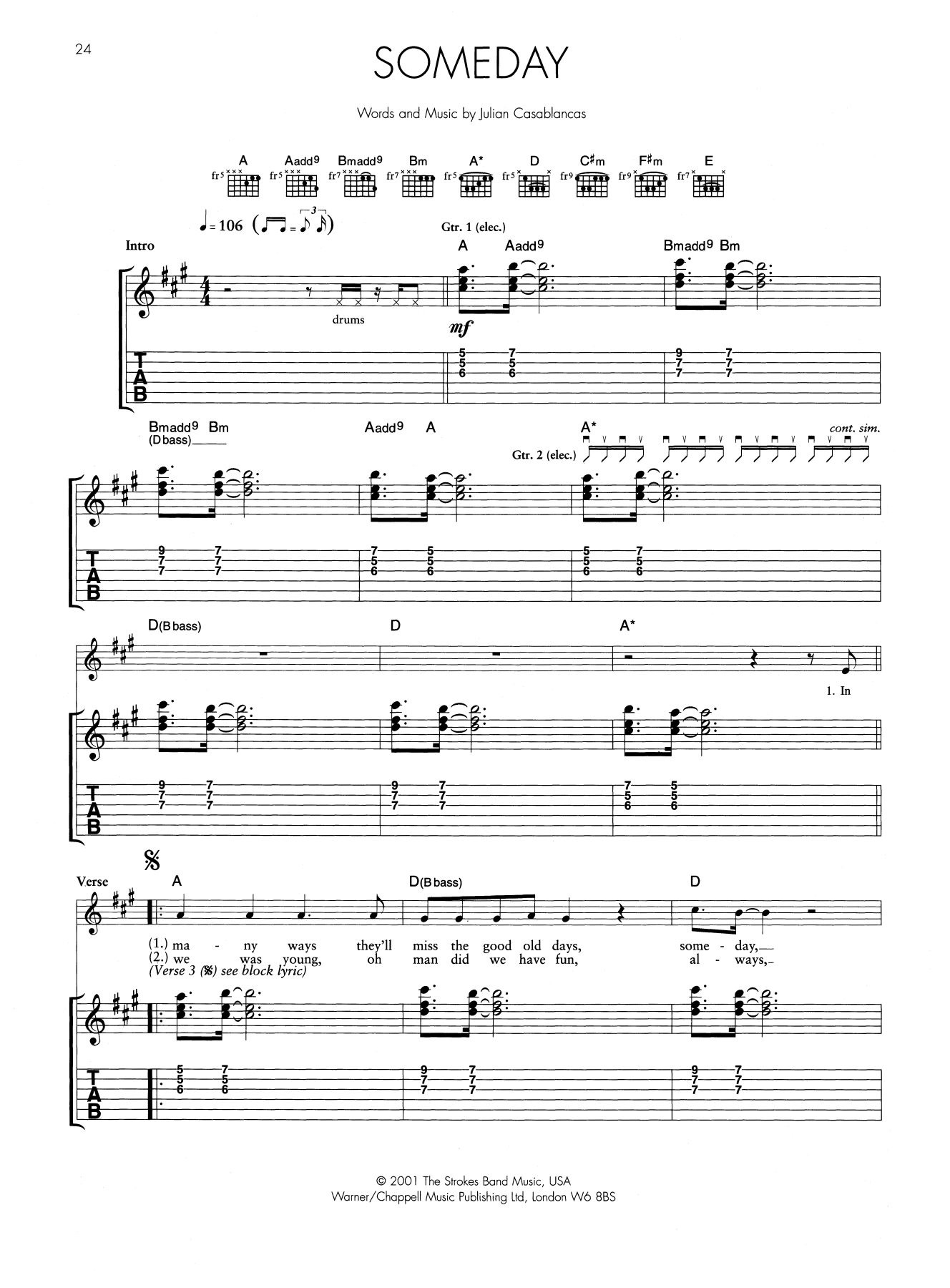 Download The Strokes Someday Sheet Music