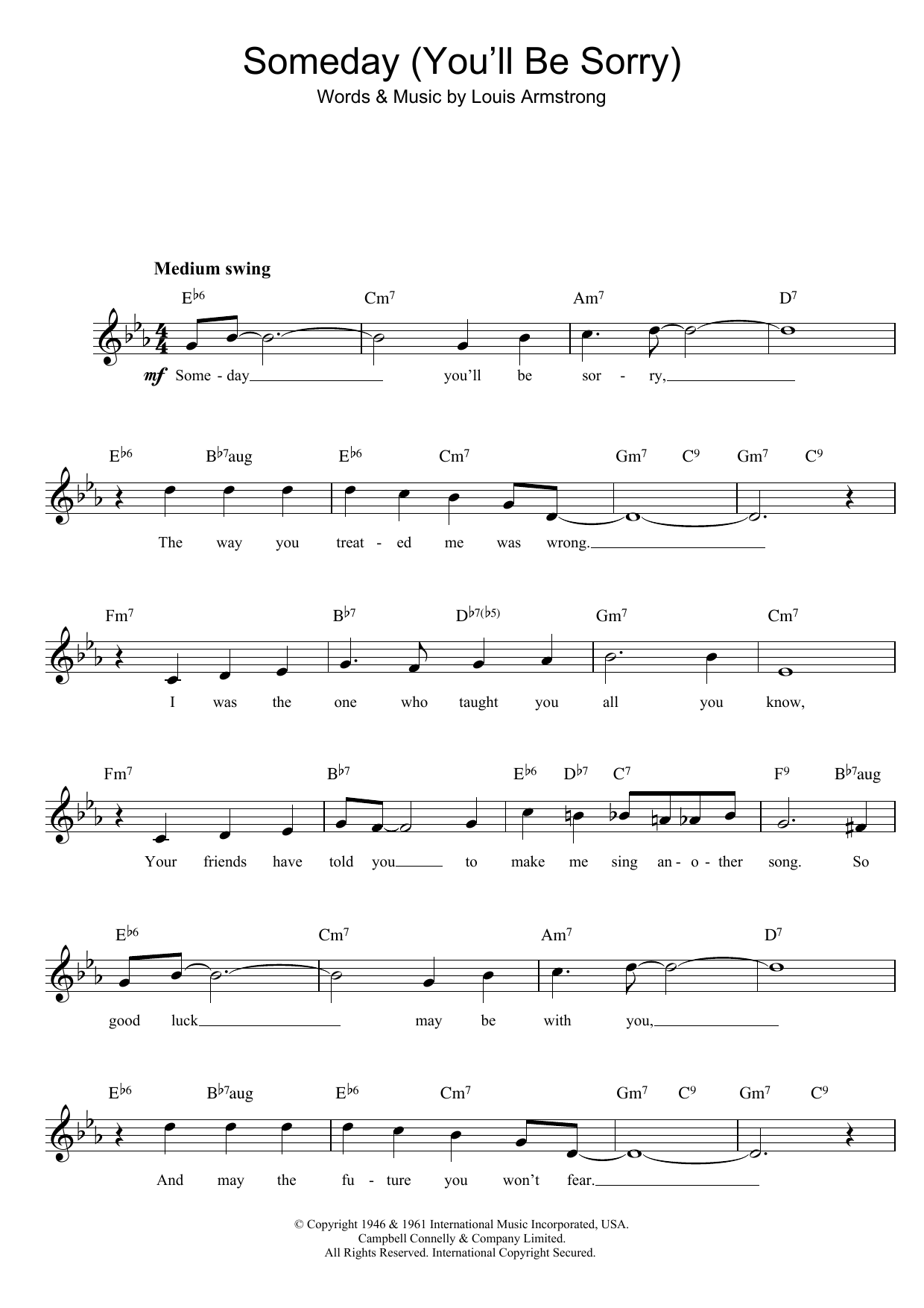 Louis Armstrong Someday (You'll Be Sorry) sheet music notes printable PDF score