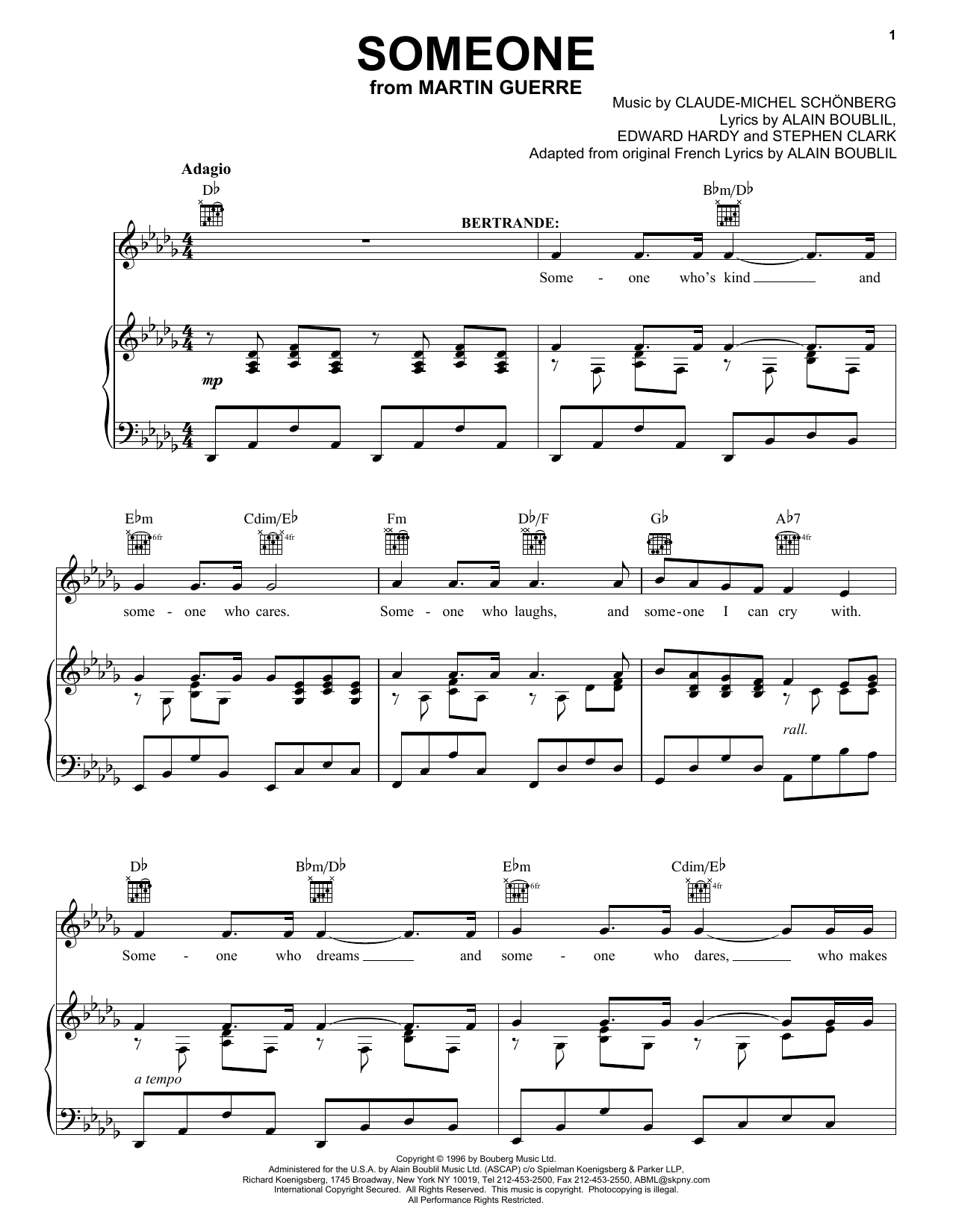Download Boublil and Schonberg Someone (from Martin Guerre) Sheet Music