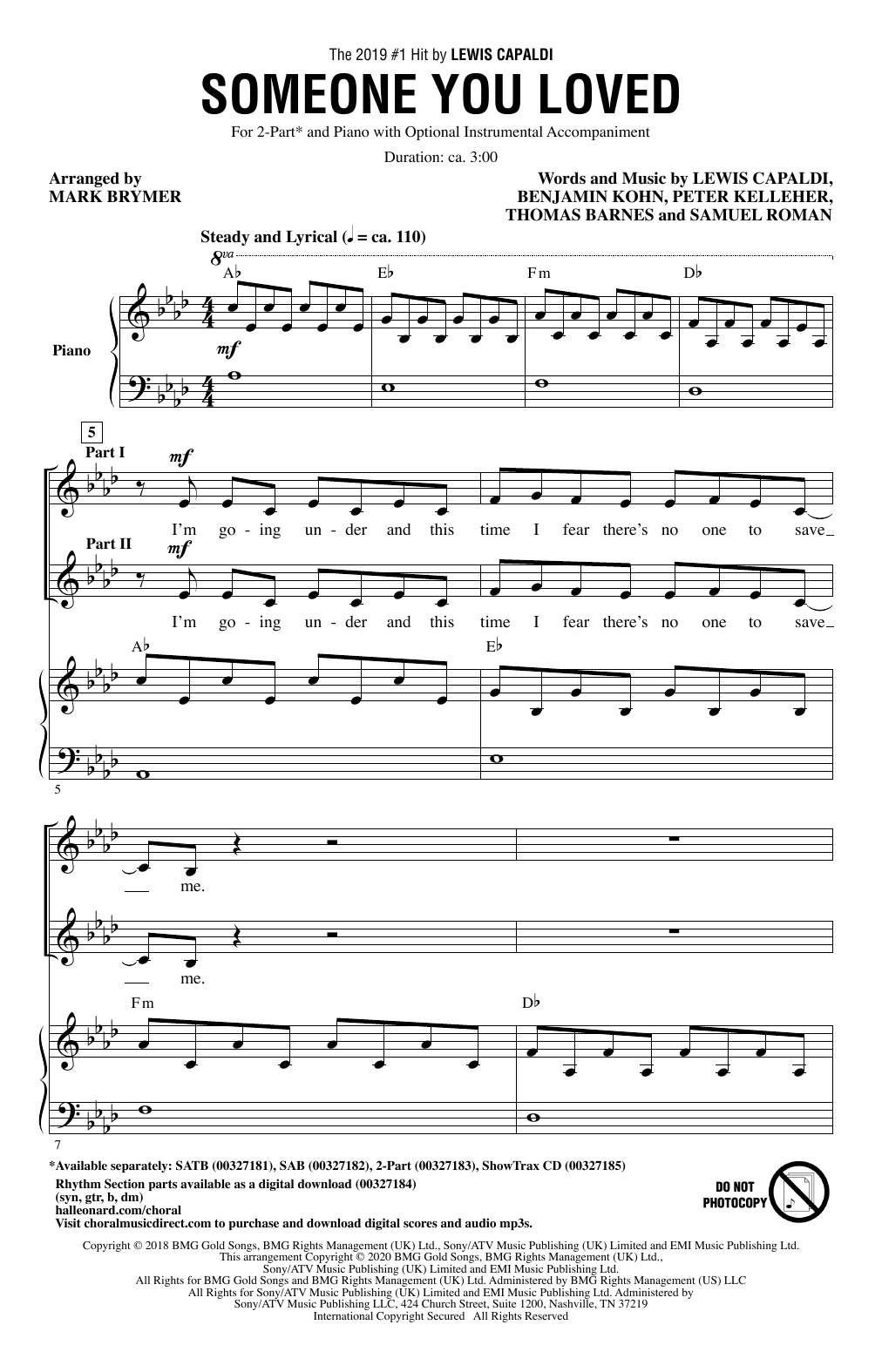Download Lewis Capaldi Someone You Loved (arr. Mark Brymer) Sheet Music