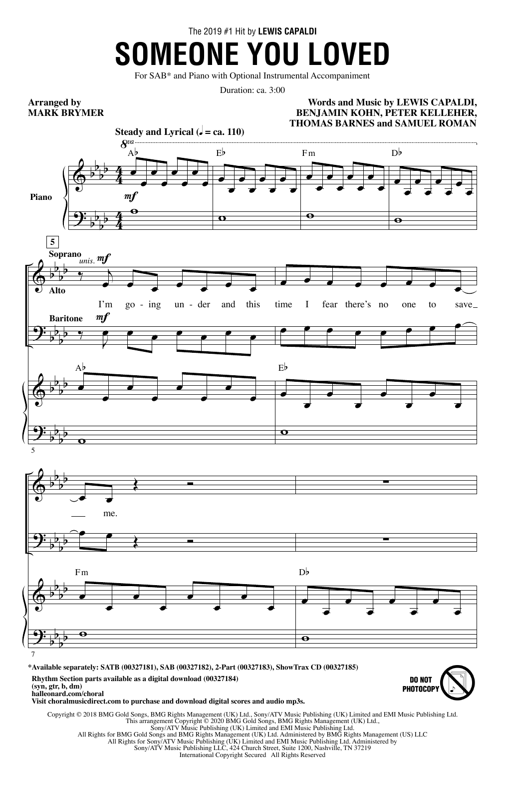 Download Lewis Capaldi Someone You Loved (arr. Mark Brymer) Sheet Music