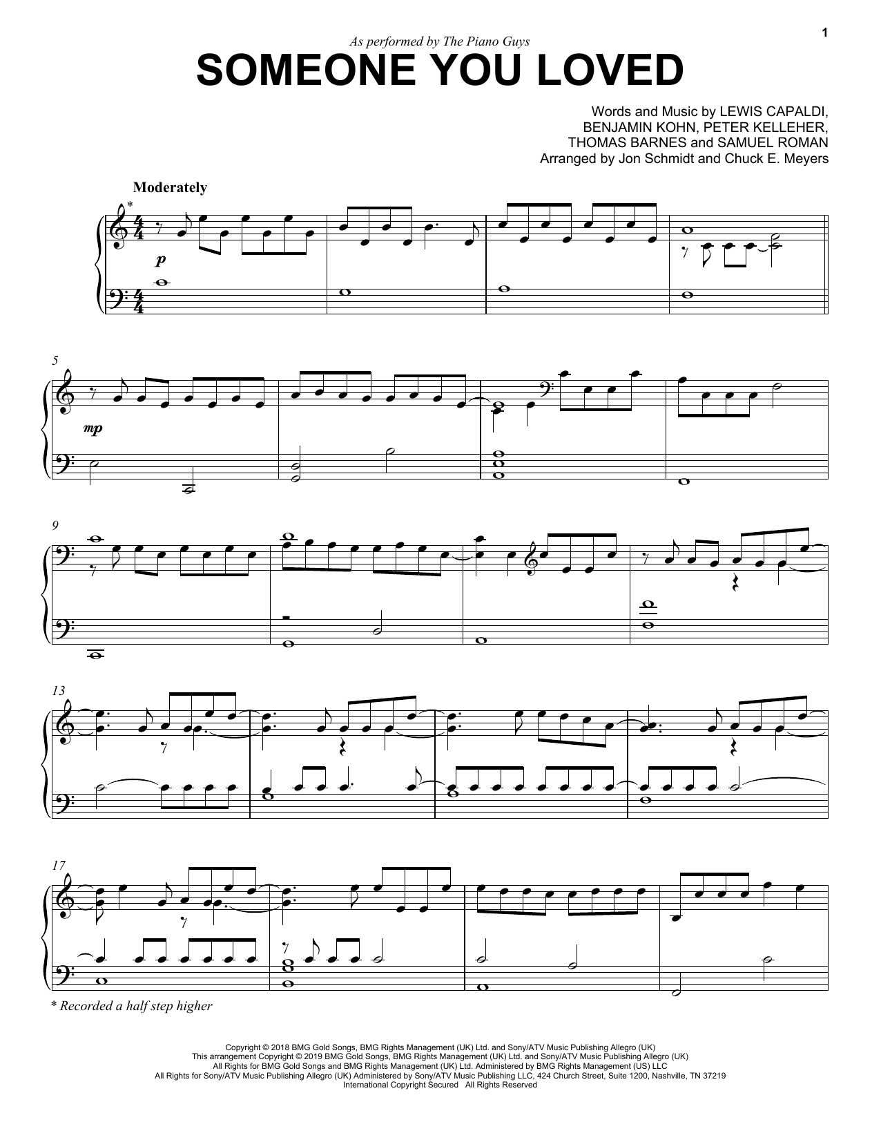 Download The Piano Guys Someone You Loved Sheet Music