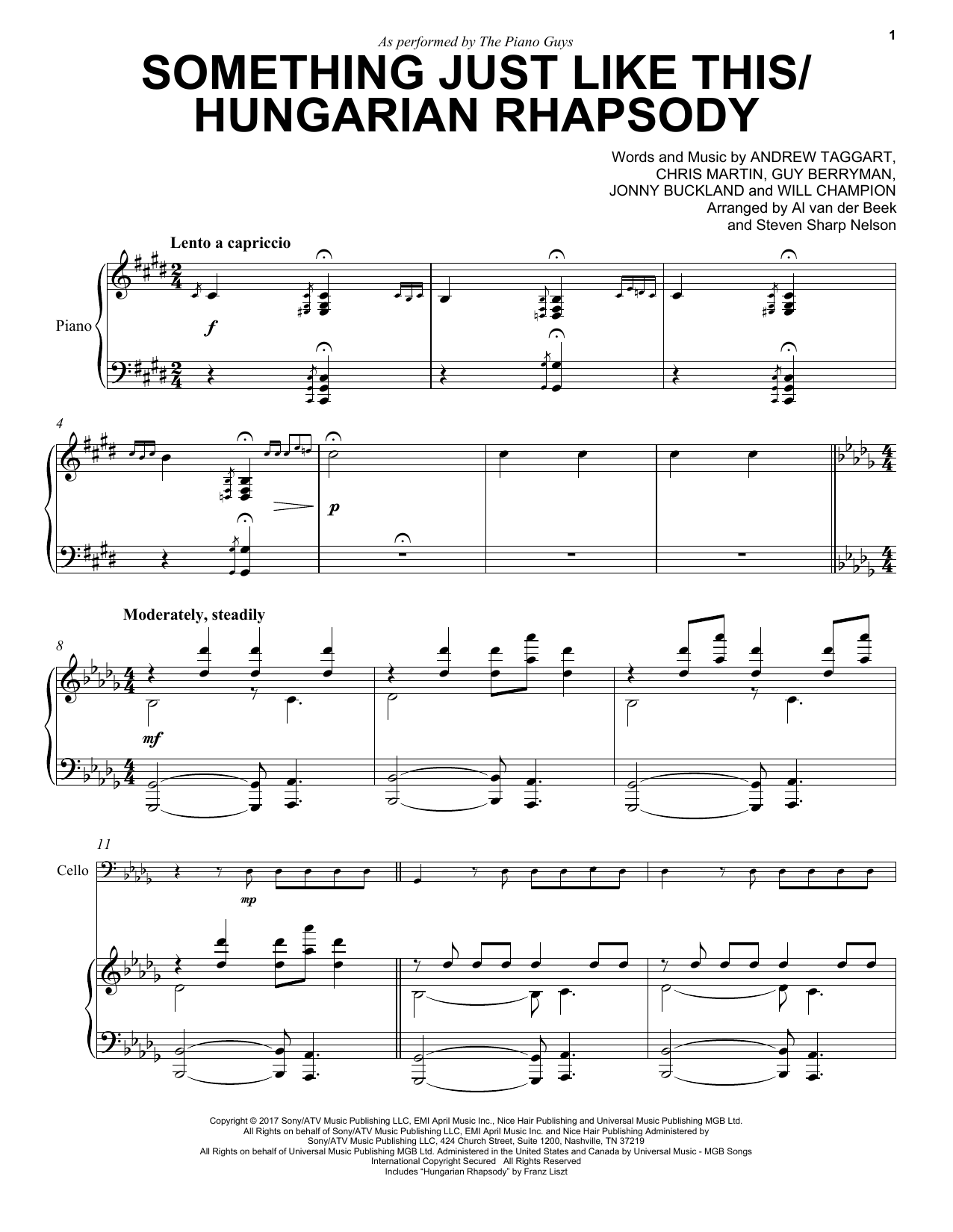 Download The Piano Guys Something Just Like This / Hungarian Rh Sheet Music