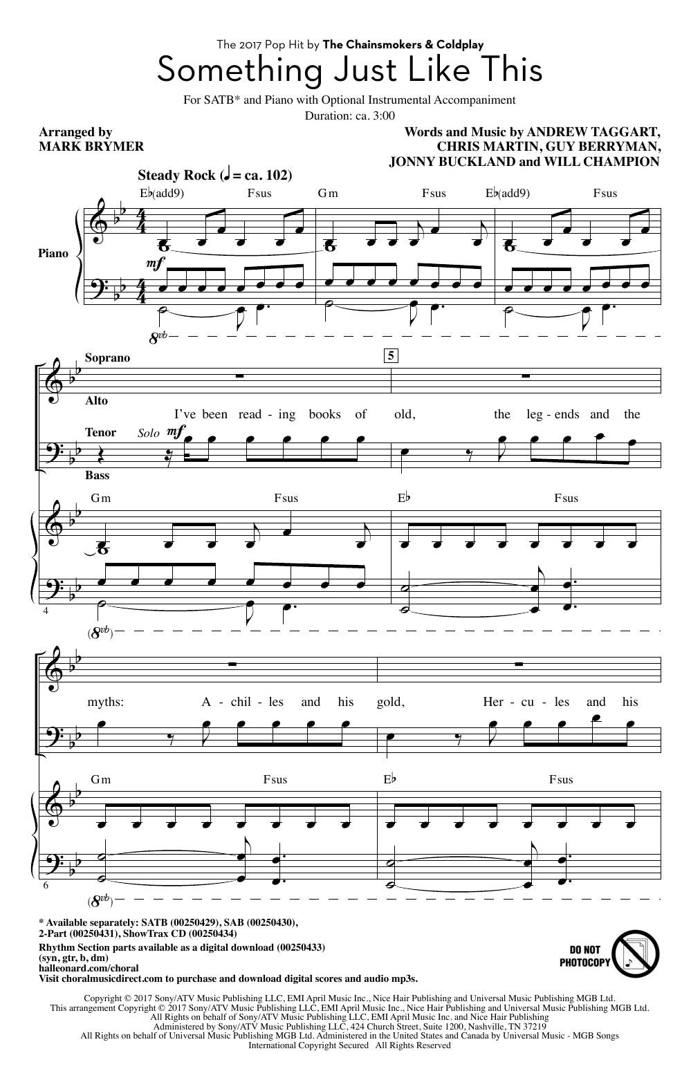 Download The Chainsmokers & Coldplay Something Just Like This (arr. Mark Bry Sheet Music