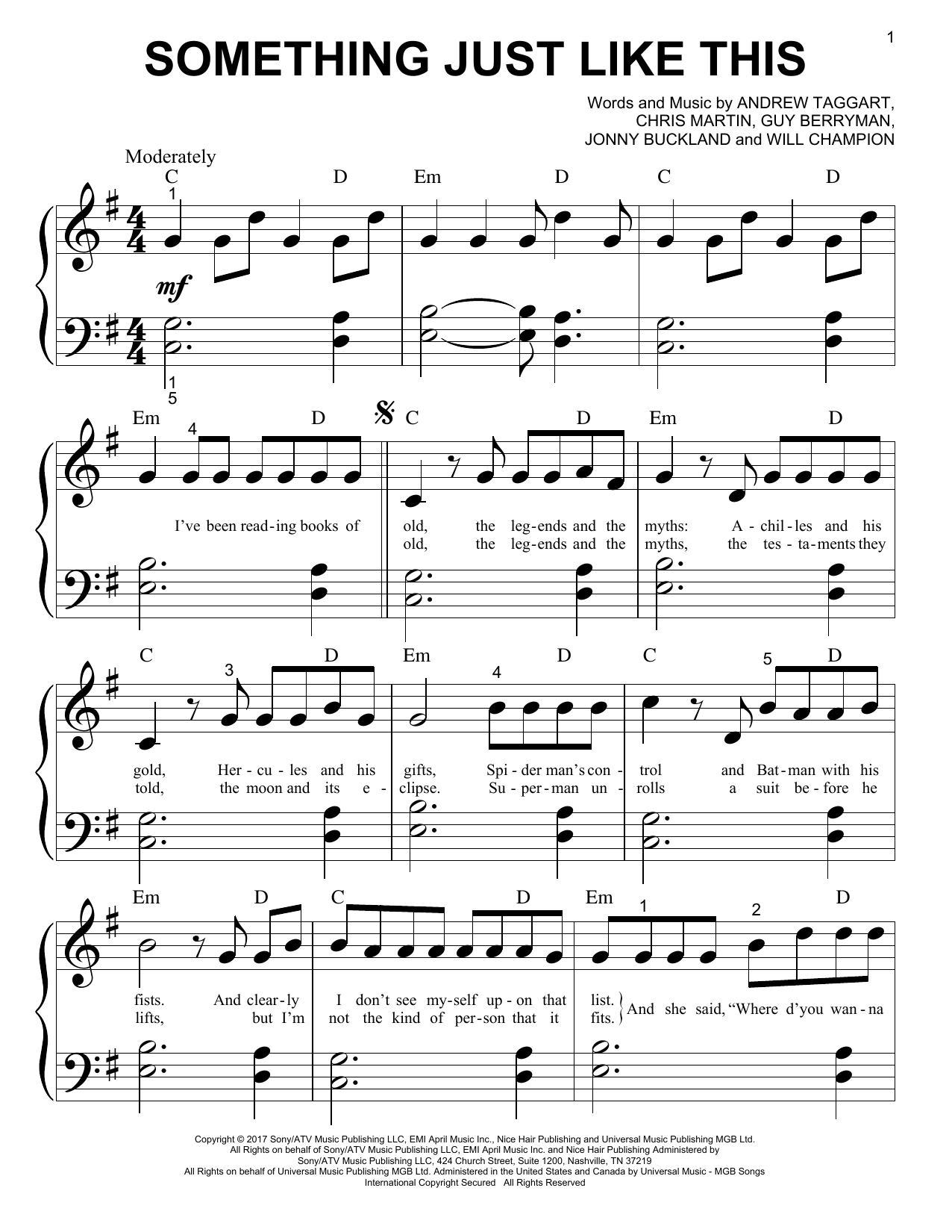 Download The Chainsmokers & Coldplay Something Just Like This Sheet Music