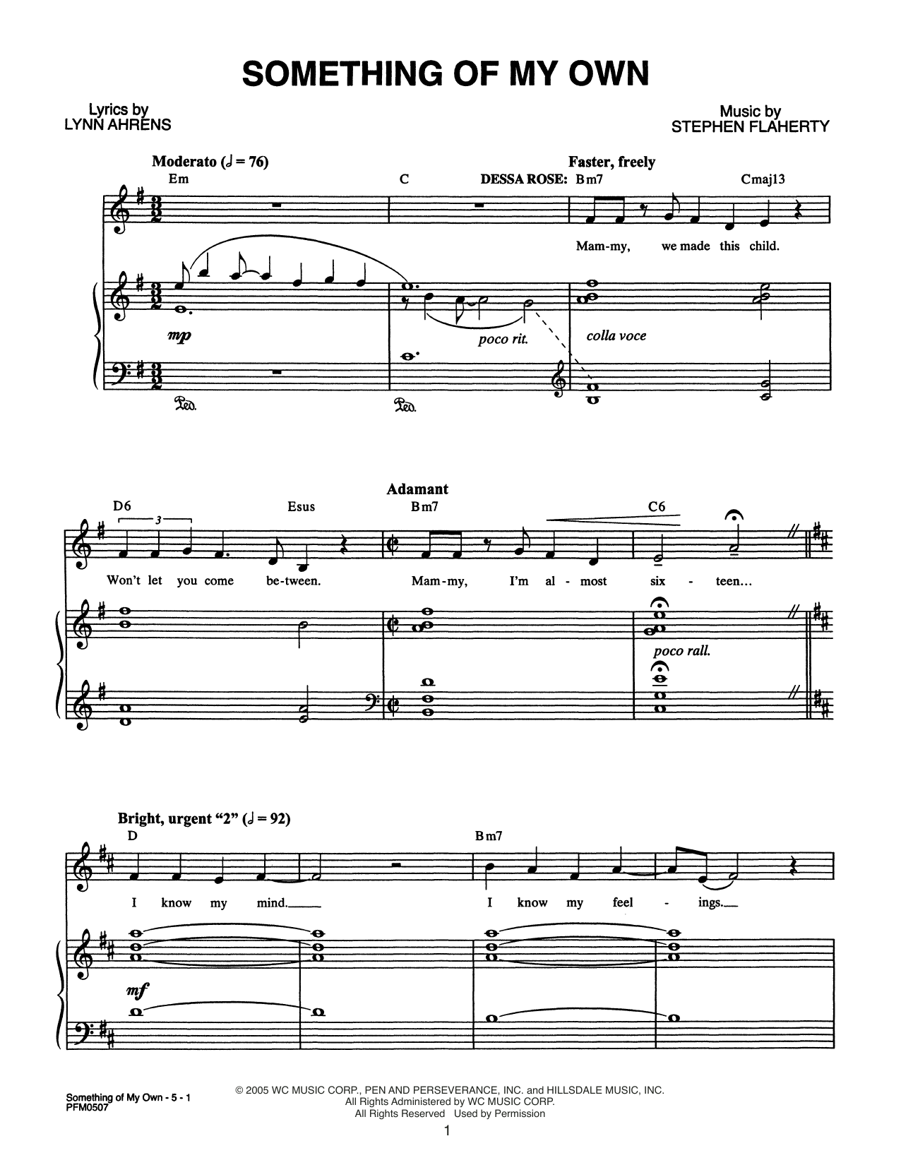 Download Lynn Ahrens and Stephen Flaherty Something Of My Own (from Dessa Rose: A Sheet Music