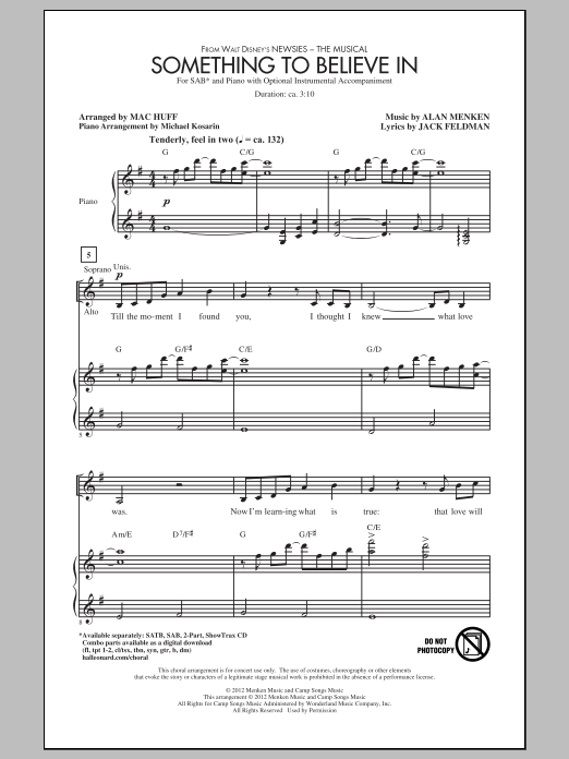 Download Alan Menken Something To Believe In (arr. Mac Huff) Sheet Music
