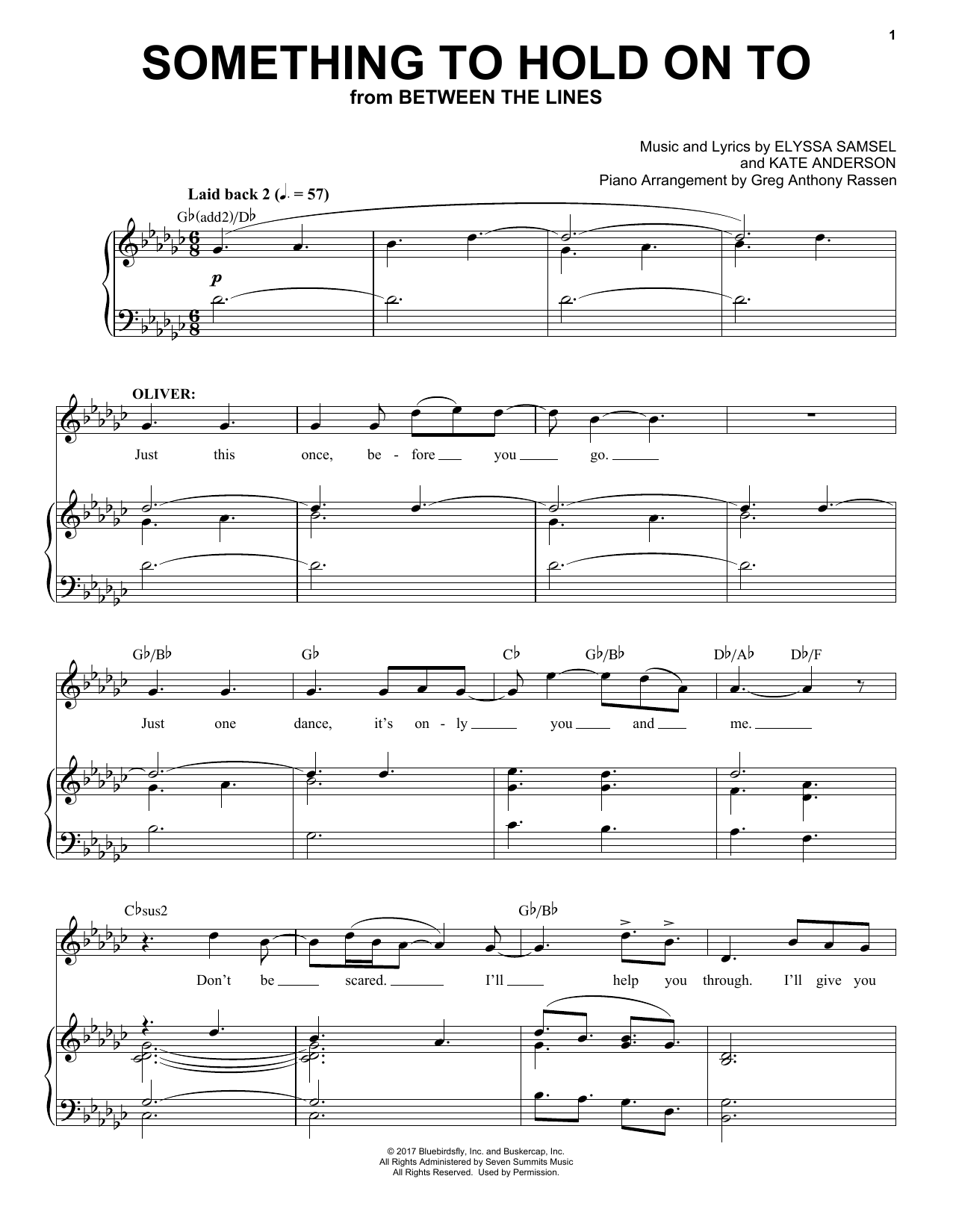 Download Elyssa Samsel & Kate Anderson Something To Hold On To (from Between T Sheet Music