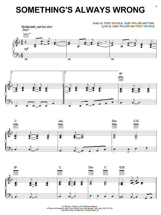 Toad The Wet Sprocket Something's Always Wrong sheet music notes printable PDF score