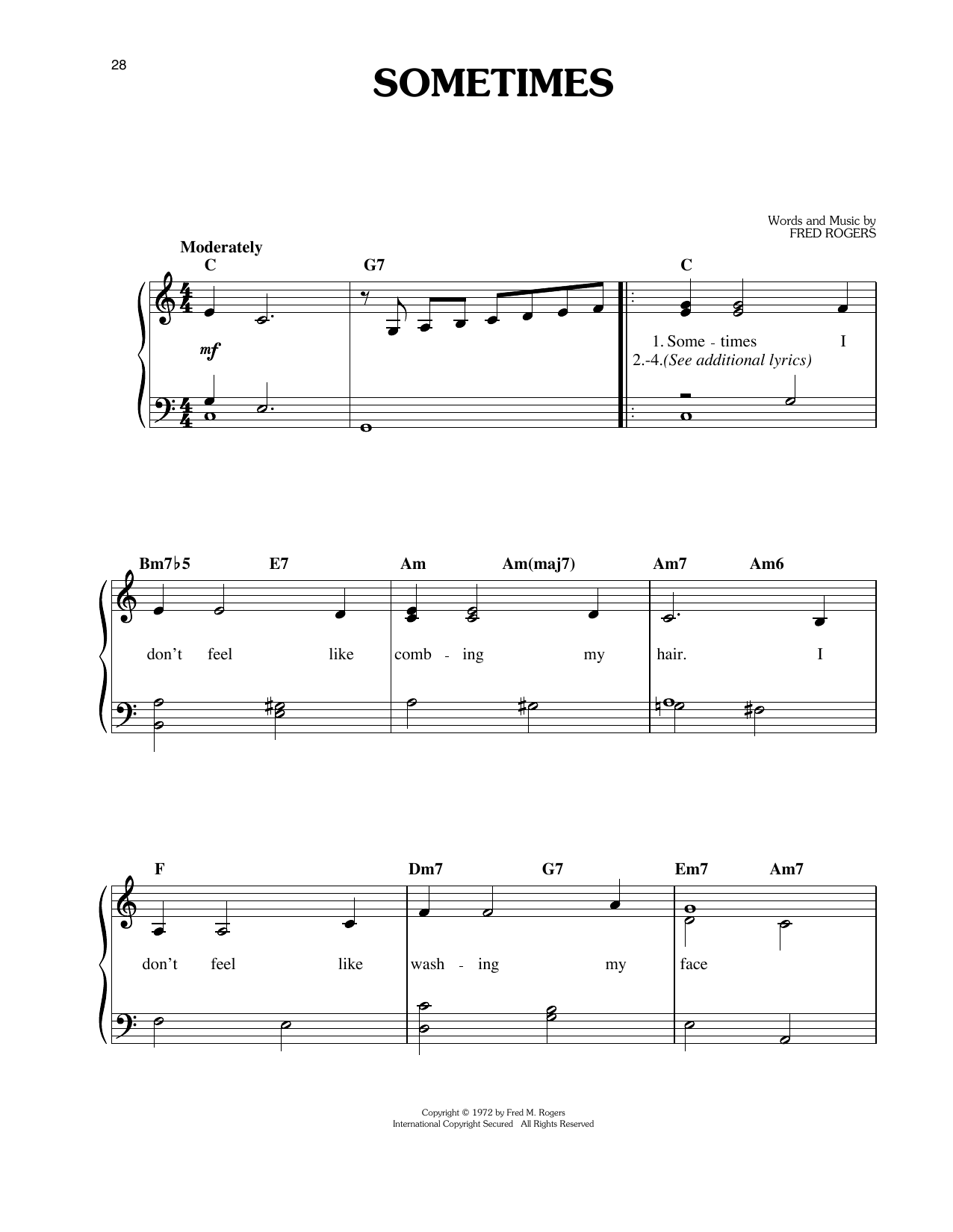 Download Fred Rogers Sometimes Sheet Music