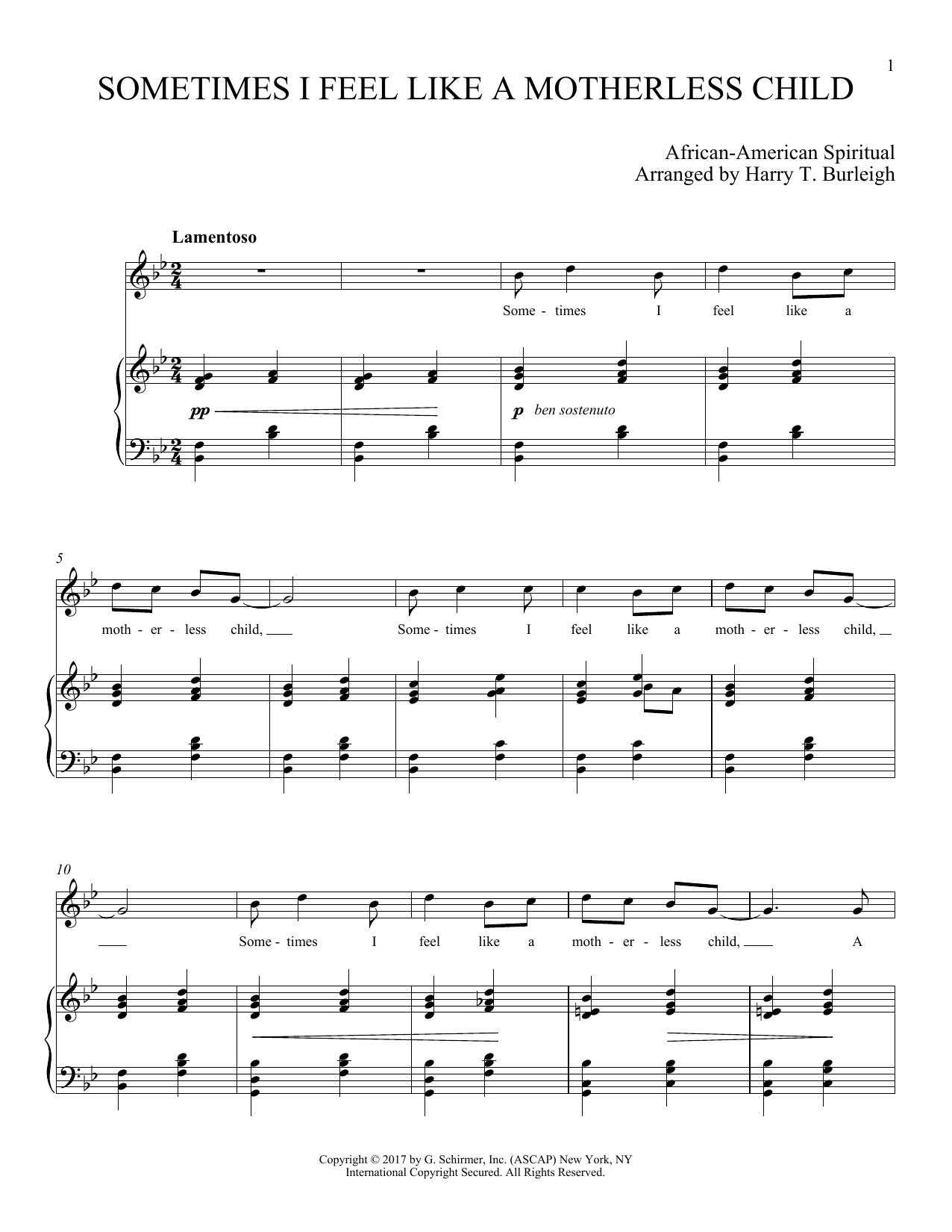 Download Harry T. Burleigh Sometimes I Feel Like A Motherless Chil Sheet Music
