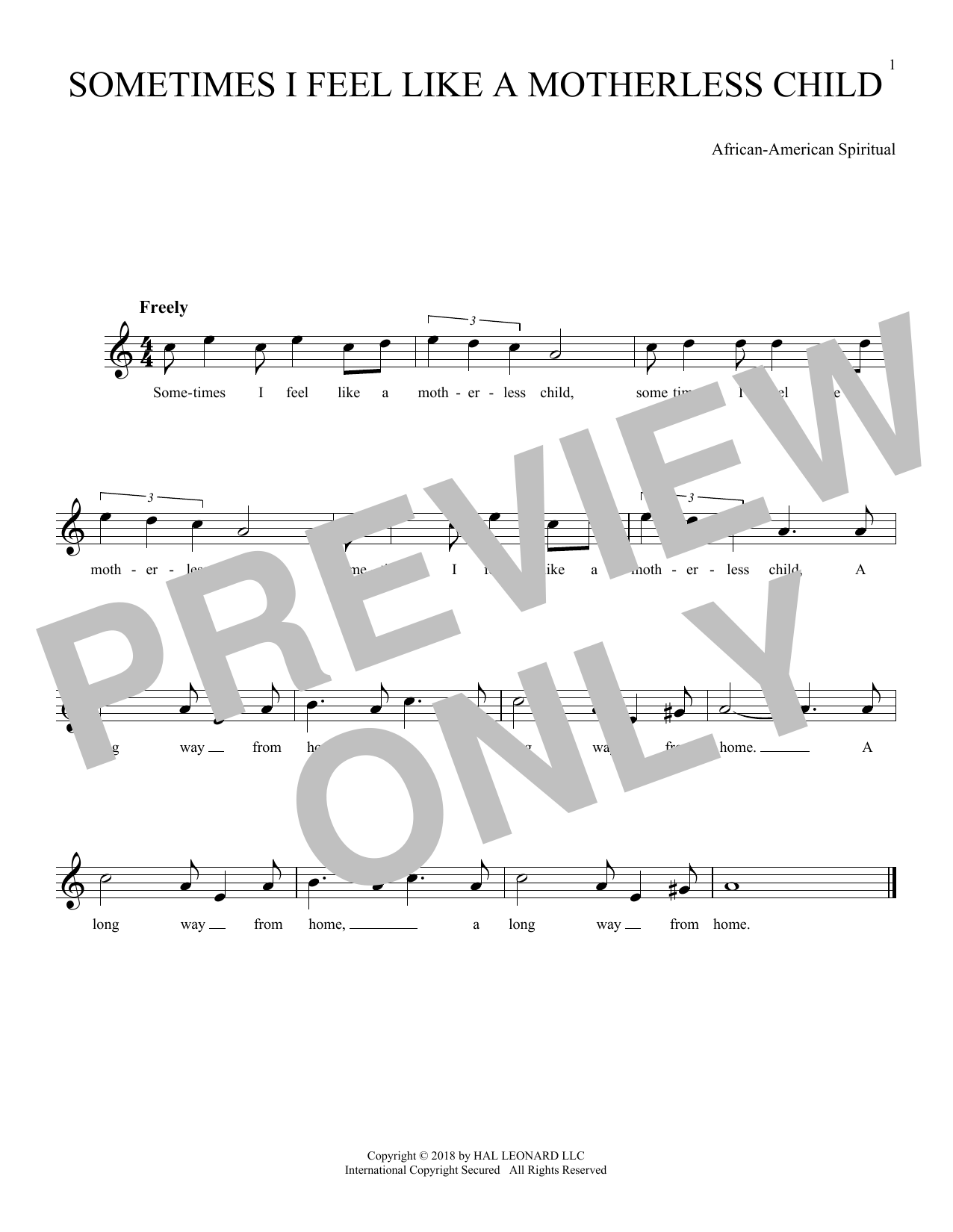 Download Traditional Sometimes I Feel Like A Motherless Chil Sheet Music