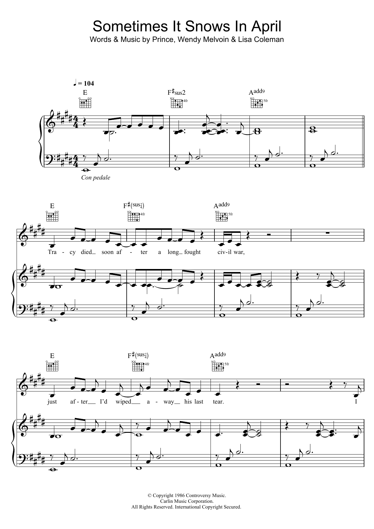 Download Prince Sometimes It Snows In April Sheet Music