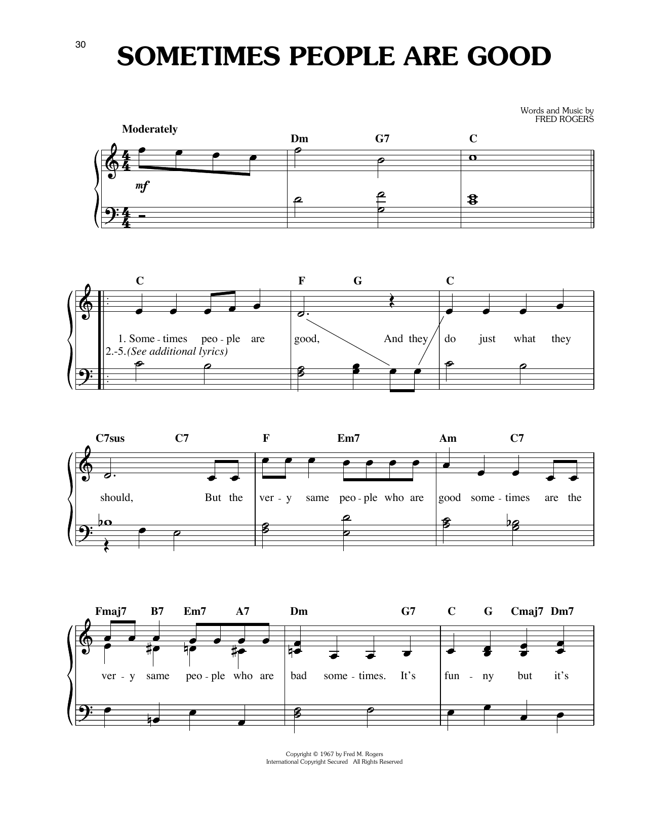 Download Fred Rogers Sometimes People Are Good Sheet Music