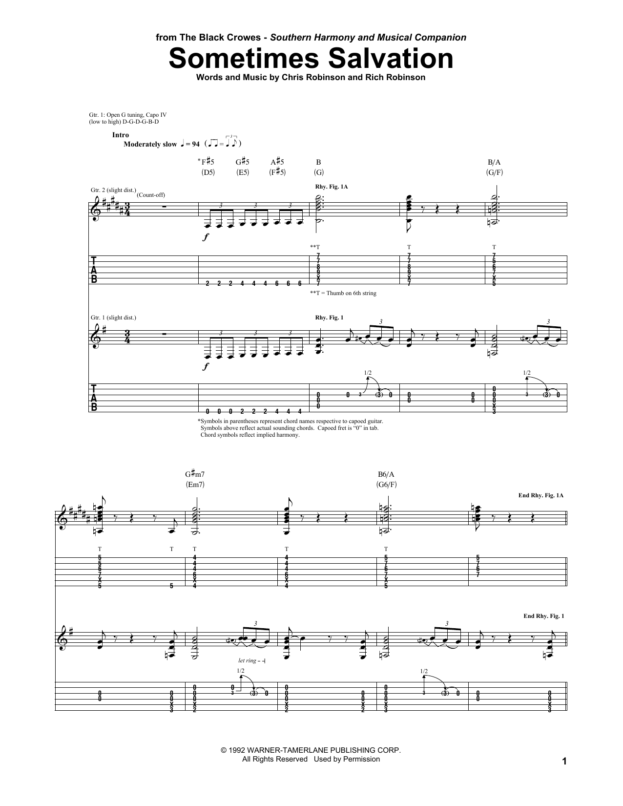 Download The Black Crowes Sometimes Salvation Sheet Music