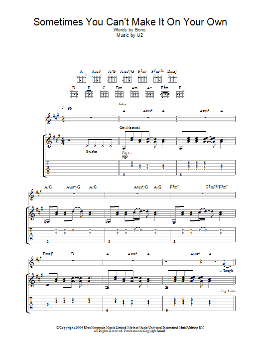 Download U2 Sometimes You Can't Make It On Your Own Sheet Music