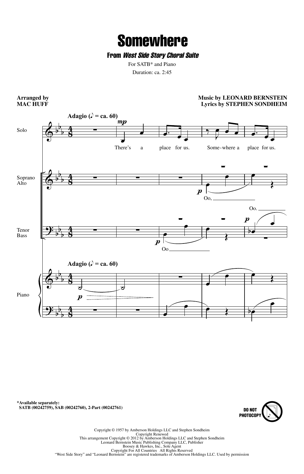 Download Leonard Bernstein Somewhere (from West Side Story) (arr. Sheet Music
